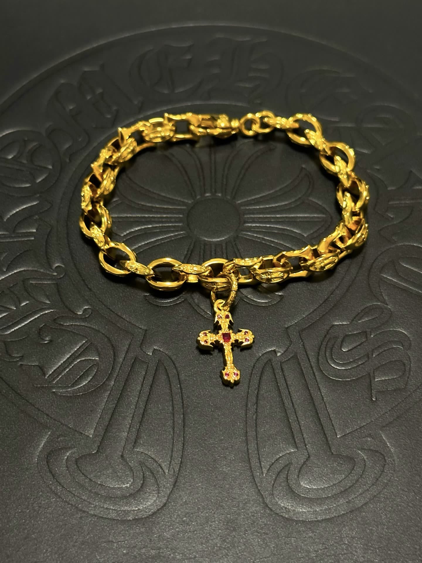 Chrome Hearts Gold Plated Bracelet with Cross Charm